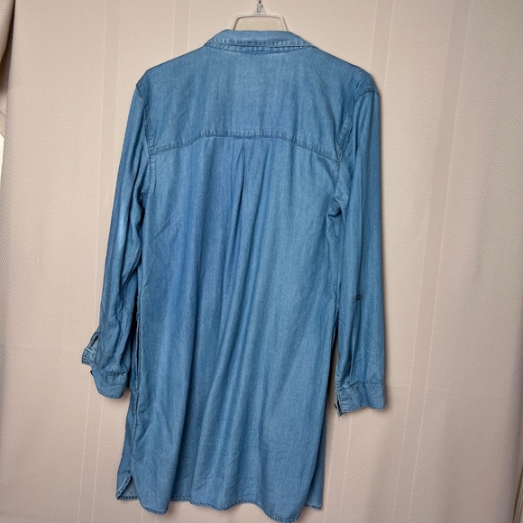 C&C California Blue Denim Tunic Shirt Dress Collared Roll Tab Sleeve Size Large - Picture 4 of 13